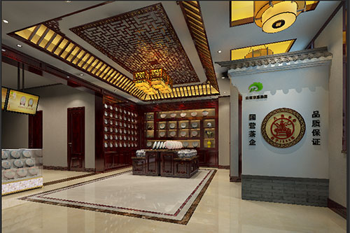 通城古朴典雅的中式茶叶店大堂设计效果图