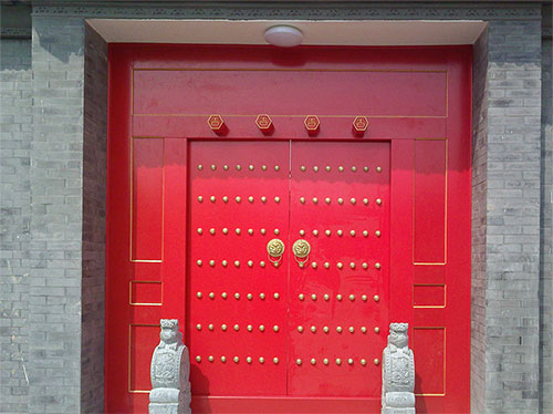 通城中国传统四合院系列朱红色中式木制大门木作